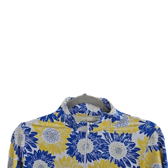 IBKUL Ruthie Sunflower UPF 50 Long Sleeve Quarter Zip Mock Neck Top Yellow Blue - Picture 4 of 14